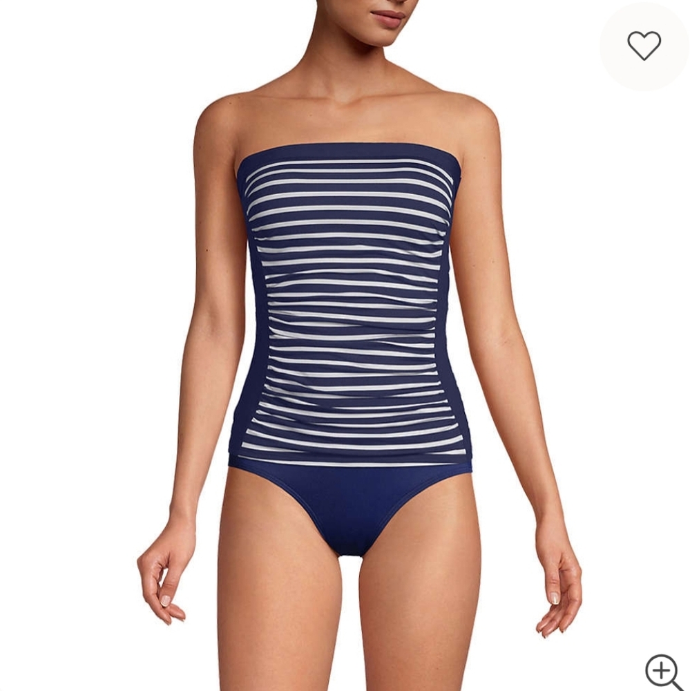 Lands' End Navy and White Bandeau Tankini Swimsuit Top